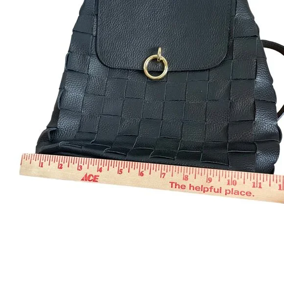 Anna Morellini Leather Woven Tan Backpack with Gold Ring Handle VGUC Anna Morellini Genuine Leather Woven Backpack With Gold Ring  main image 3